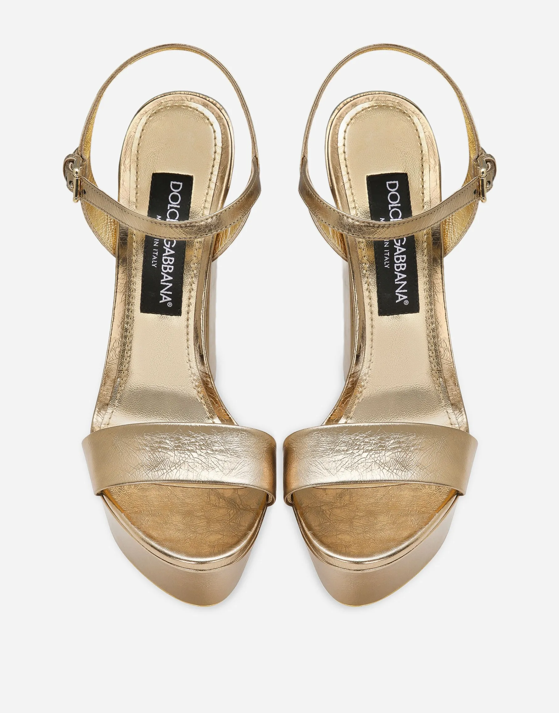 Foiled craquelé calfskin platform sandals