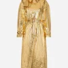 Foiled fabric trench coat