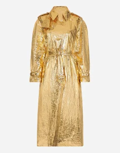 Foiled fabric trench coat