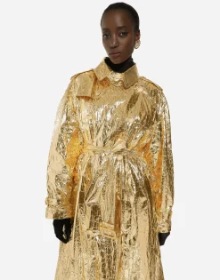 Foiled fabric trench coat