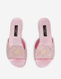 Foiled lambskin sliders with fusible rhinestones