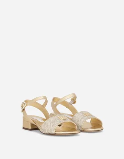 Foiled nappa leather sandals with fusible-rhinestones