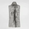 Fur-print chiffon pussy-bow shirt
