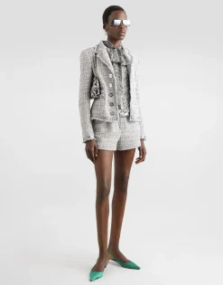 Fur-print chiffon pussy-bow shirt
