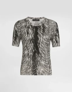 Fur-print silk sweater
