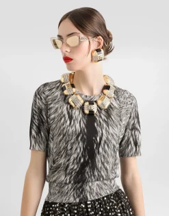 Fur-print silk sweater