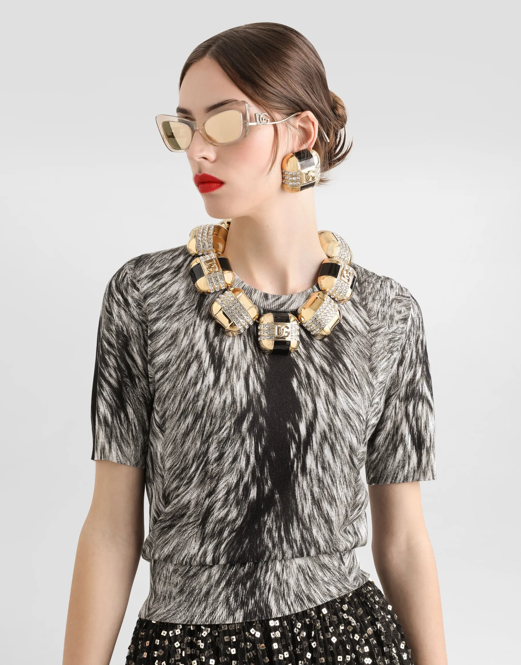 Fur-print silk sweater