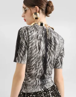 Fur-print silk sweater