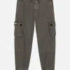 Gabardine cargo pants with branded tag