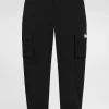 Gabardine cargo pants with branded metal tag