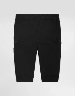 Gabardine cargo pants with branded tag