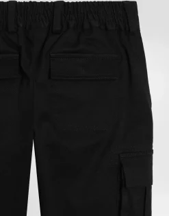 Gabardine cargo pants with branded metal tag