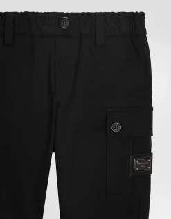 Gabardine cargo pants with branded tag