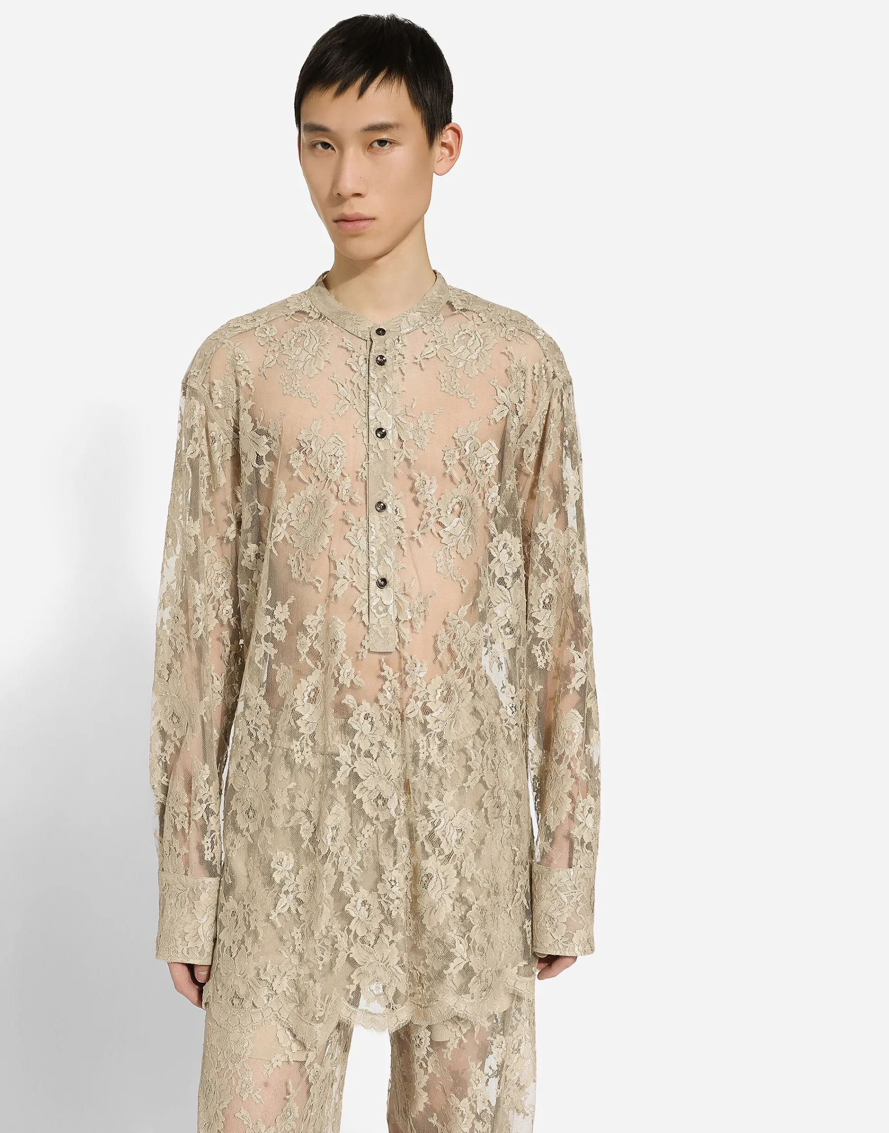 Galloon lace shirt with Mandarin collar