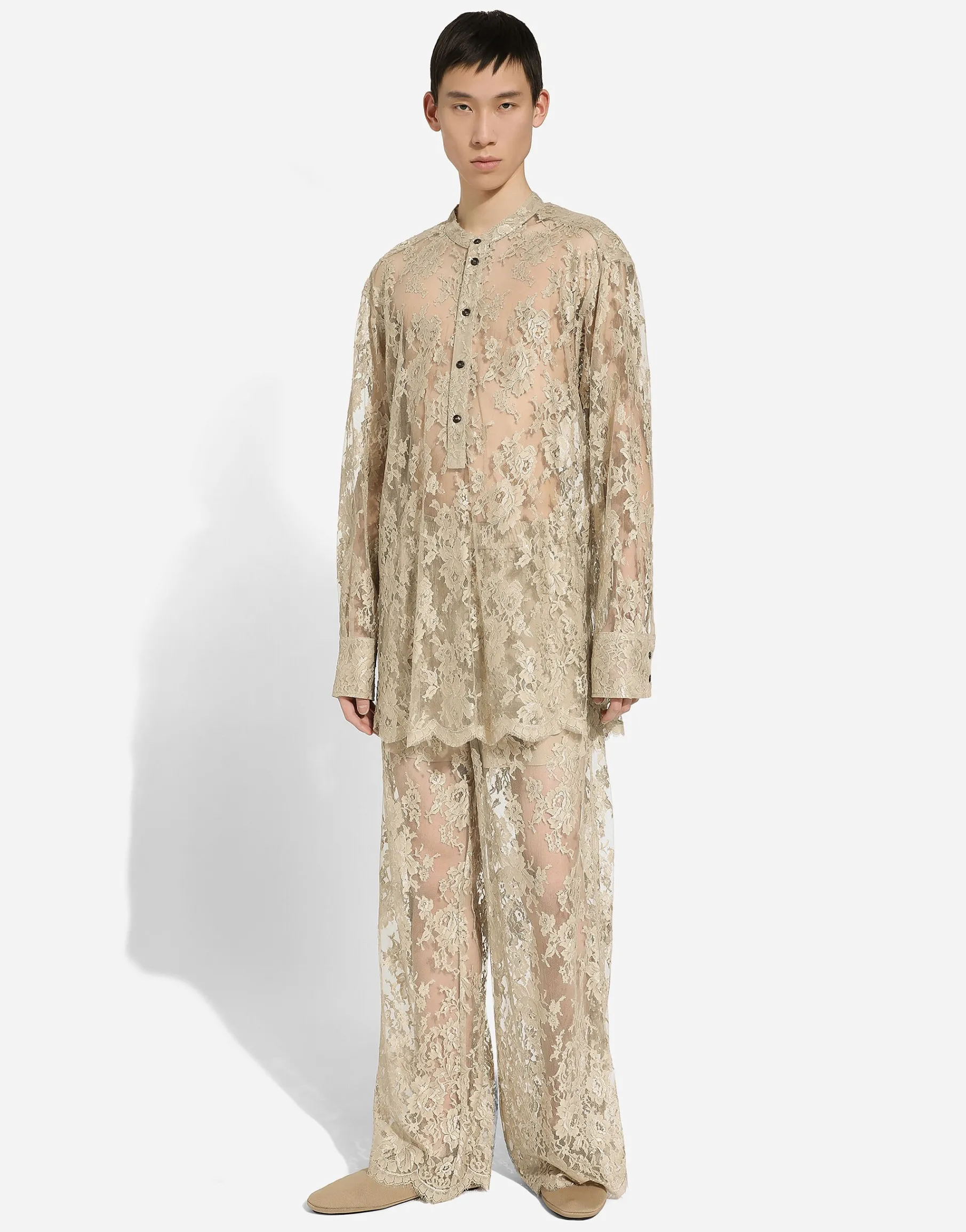 Galloon lace shirt with Mandarin collar