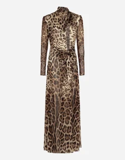 Georgette dress with leopard print and tie details