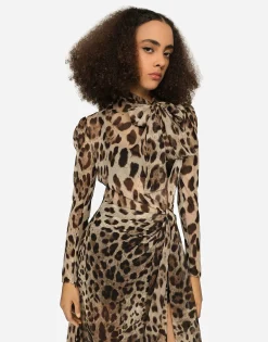 Georgette dress with leopard print and tie details