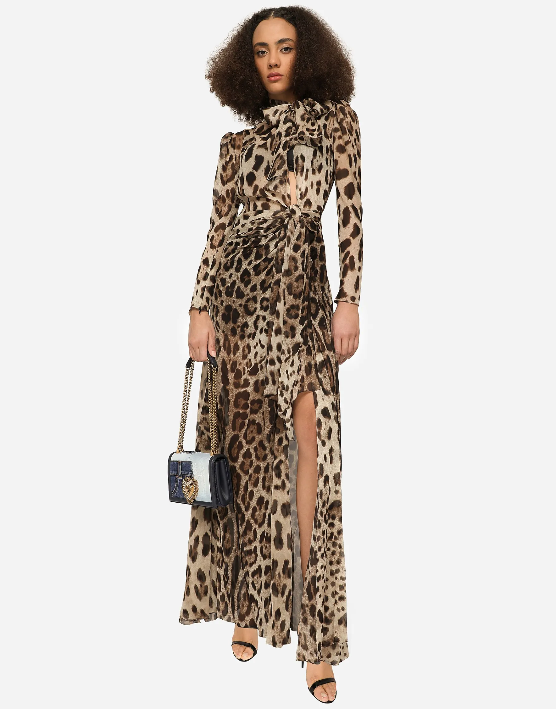 Georgette dress with leopard print and tie details