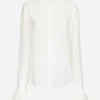 Georgette shirt with pleated cuffs and collar details