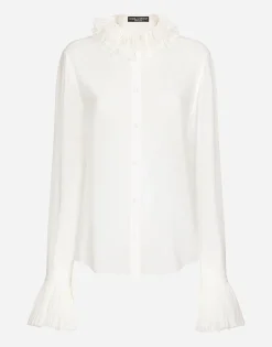 Georgette shirt with pleated cuffs and collar details