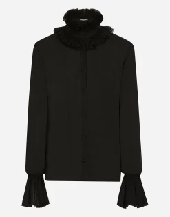 Georgette shirt with pleated cuffs and collar details