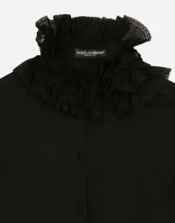 Georgette shirt with pleated cuffs and collar details
