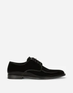 Glossy patent leather derby shoes