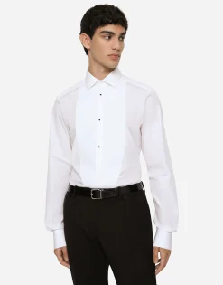Gold fit tuxedo shirt in cotton poplin