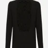 Gold-fit tuxedo shirt with rhinestone embroidery