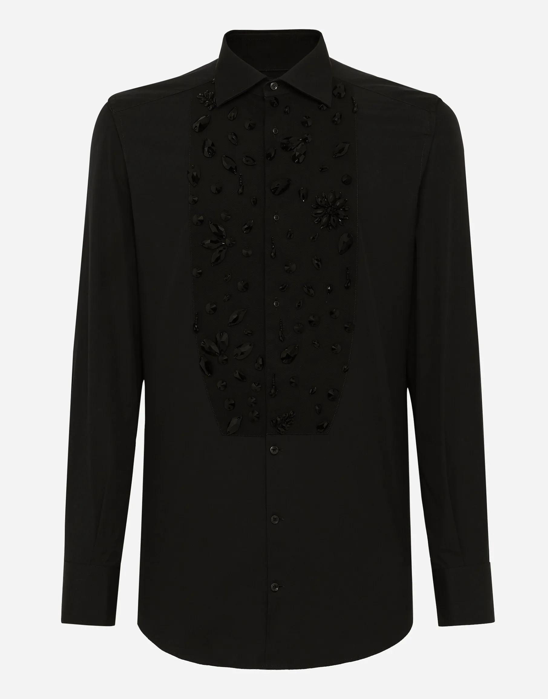 Gold-fit tuxedo shirt with rhinestone embroidery