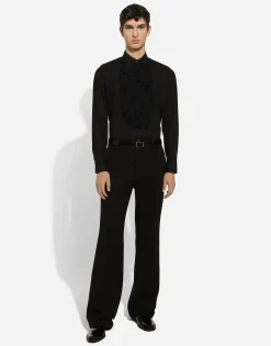 Gold-fit tuxedo shirt with rhinestone embroidery