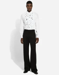 Gold-fit tuxedo shirt with rhinestone embroidery