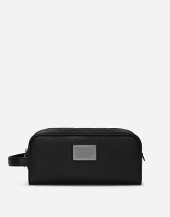 Grainy calfskin and nylon toiletry bag