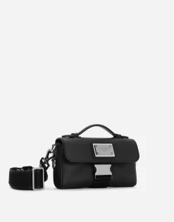 Grainy calfskin and nylon crossbody bag