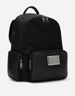 Grainy calfskin and nylon backpack