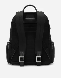 Grainy calfskin and nylon backpack