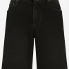 Gray wash stretch denim shorts