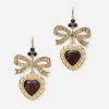 Heart leverback earrings in yellow 18kt gold with rhodolite garnet heart