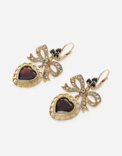 Heart leverback earrings in yellow 18kt gold with rhodolite garnet heart