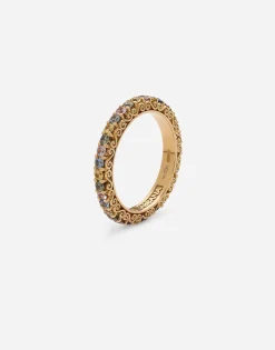 Heritage band ring in yellow 18kt gold with multicoloured sapphires