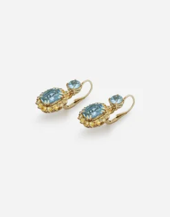 Herritage earrings in yellow gold with aquamarines and yellow sapphires