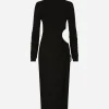 High-necked jersey calf-length dress with cut-out