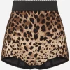 High-waisted charmeuse panties with leopard print