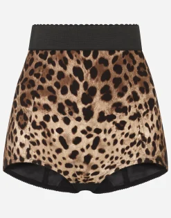 High-waisted charmeuse panties with leopard print