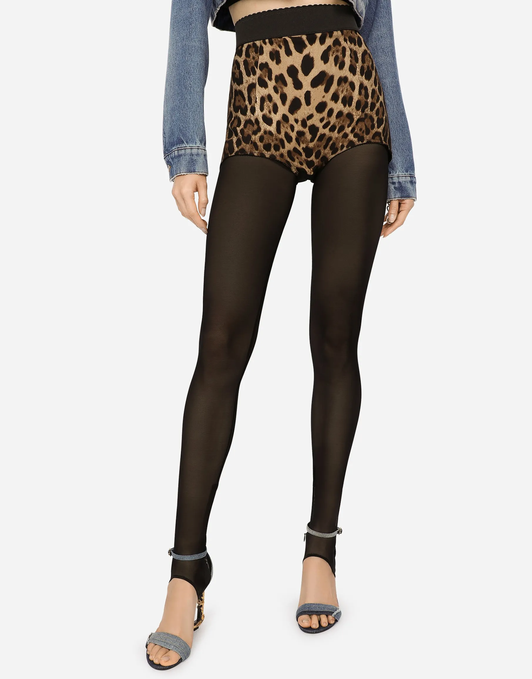High-waisted charmeuse panties with leopard print