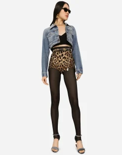 High-waisted charmeuse panties with leopard print