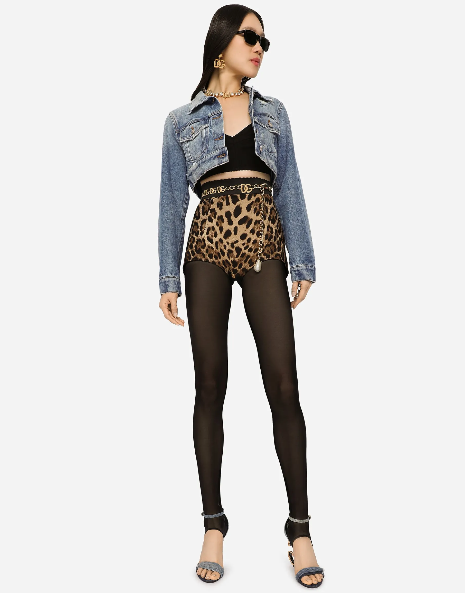 High-waisted charmeuse panties with leopard print
