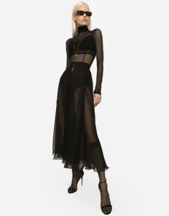 High-waisted chiffon circle skirt