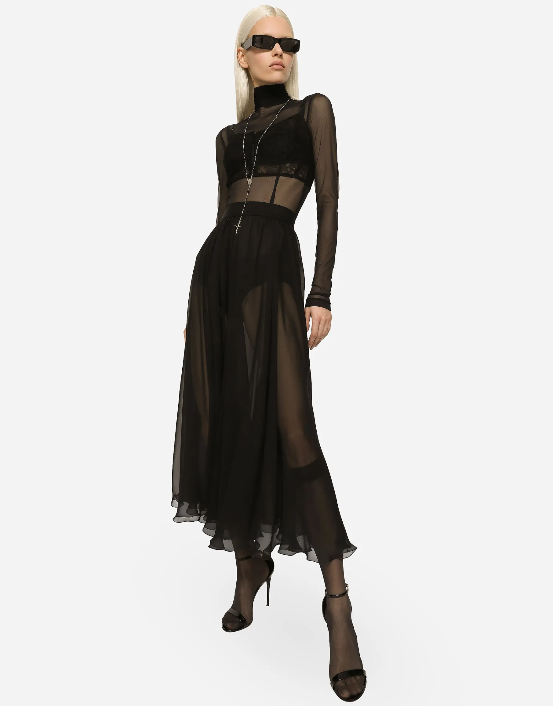 High-waisted chiffon circle skirt