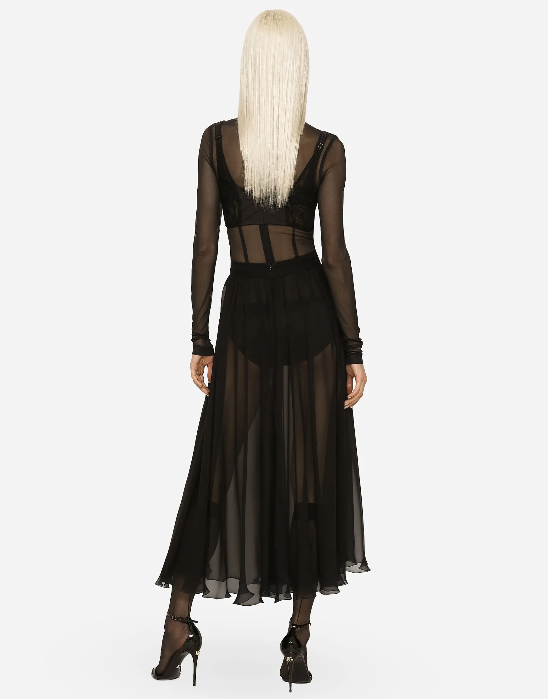 High-waisted chiffon circle skirt